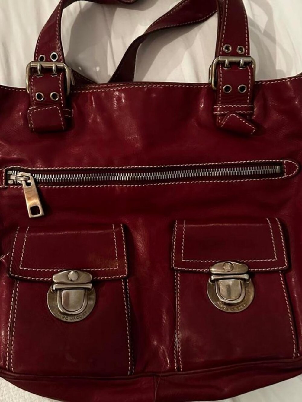 Burgundy leather Marc Jacobs handbag with silver hardware